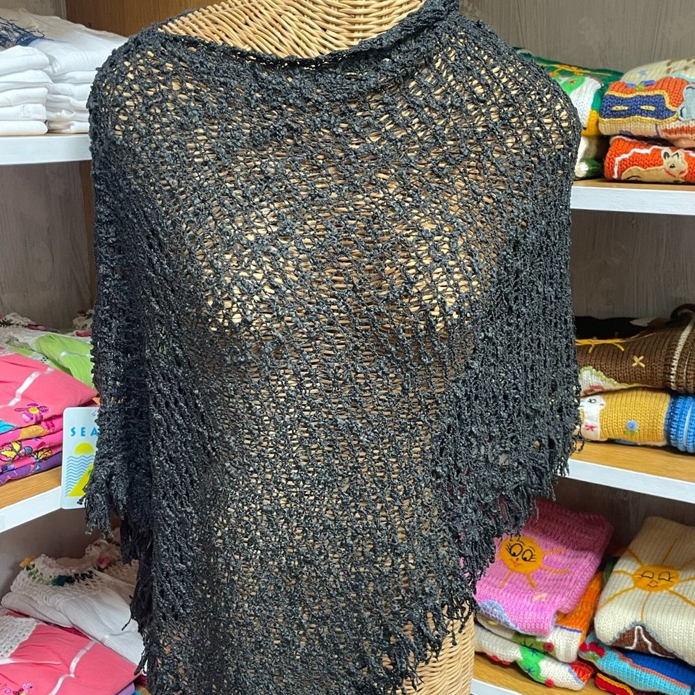 COPY - NEW SOFT MESH KNIT SCARF PONCHO COVER INK BLACK EVENING RESORT WEAR ONE …